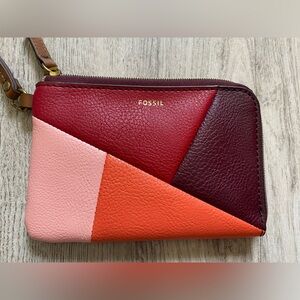Fossil Jayda Zip Wristlet Colorblock in Red, Pink & Orange